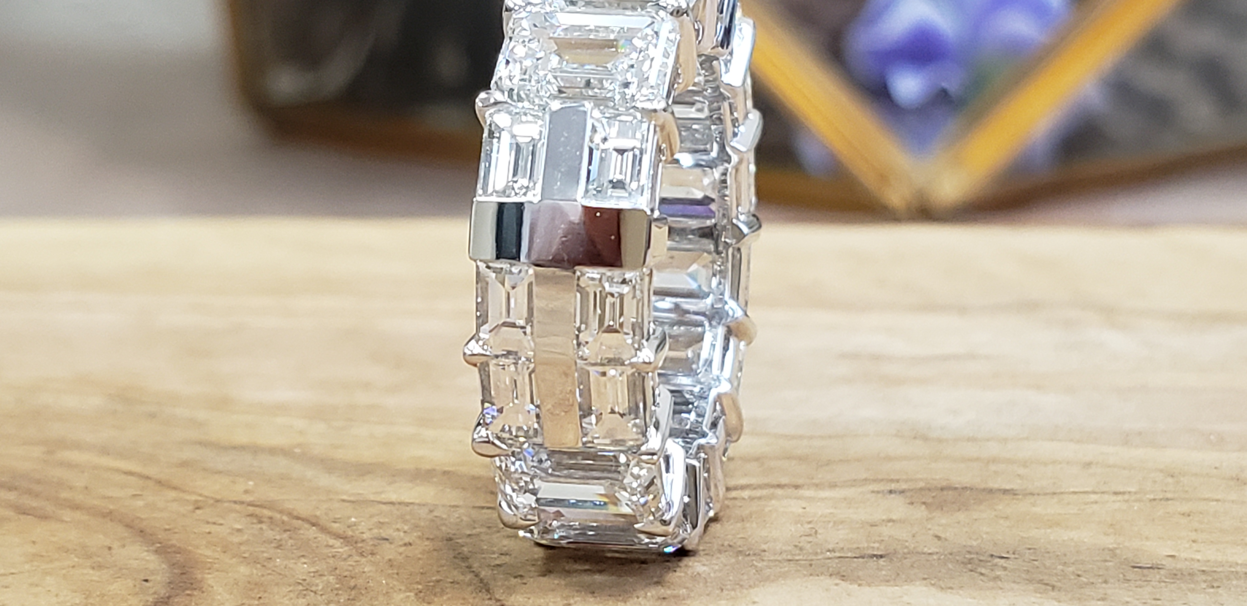 Exclusive One-Of-A-Kind WMD Trademarked Design Emerald Cut Eternity with Cross Design